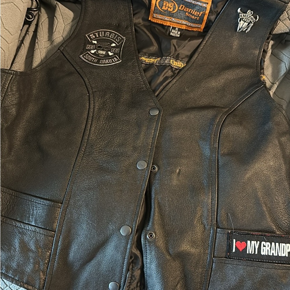 Black Leather Vest with Patches